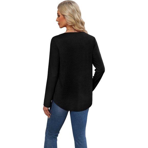 Long Sleeve Shirts for Women Pleated Fall Tops Crewneck Casual Tunic Tops to Wea - Picture 5 of 5